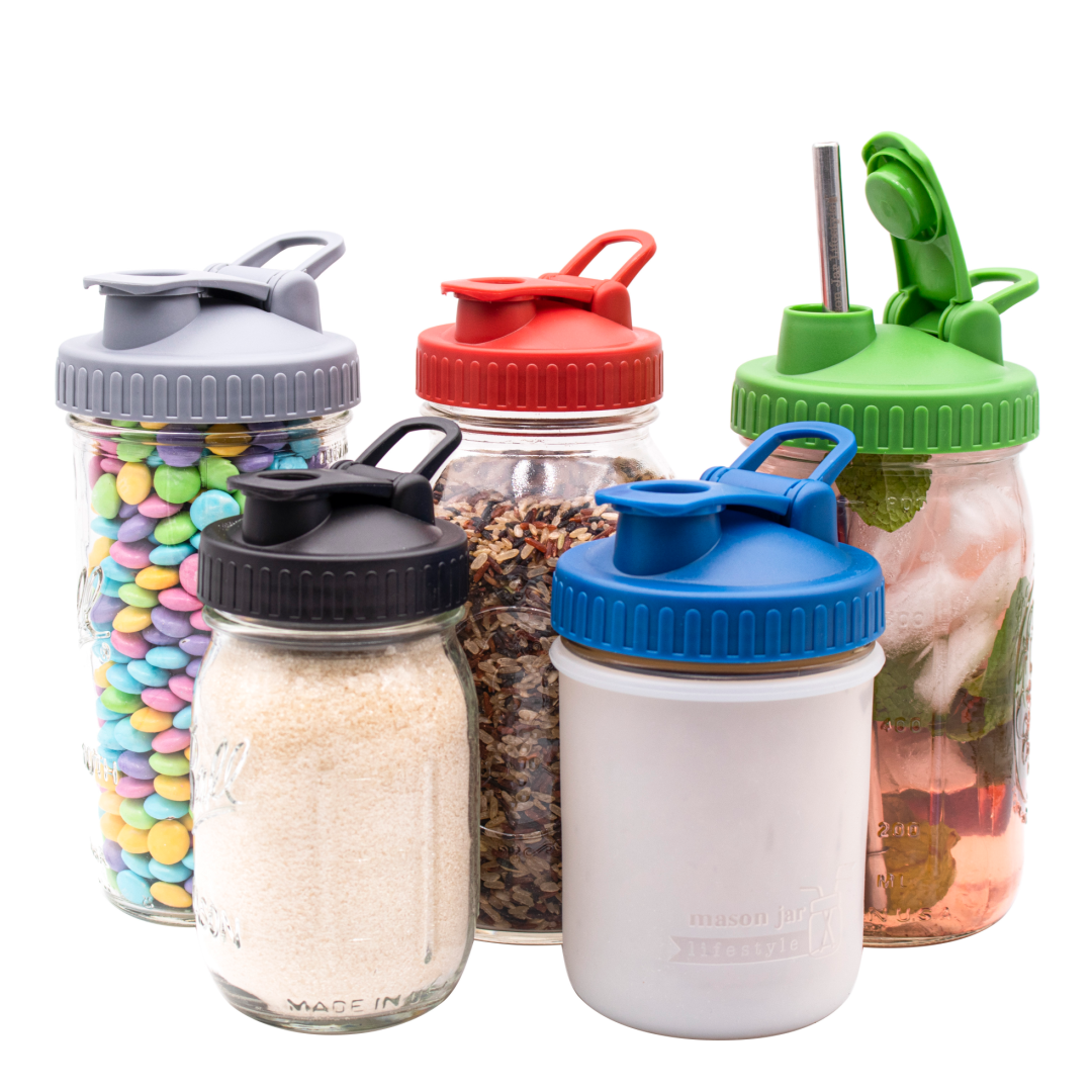 Pour & Store Shaker Lid with Carry Loop for Mason Jars: Brick red / Wide mouth / Original