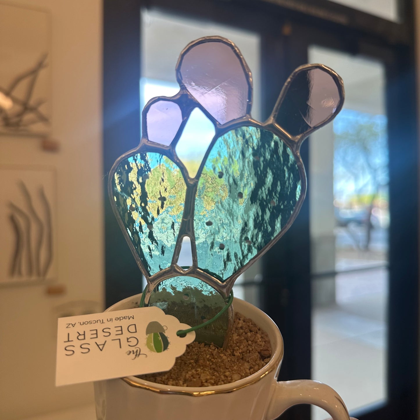Stained Glass Prickly Pear in White Mug