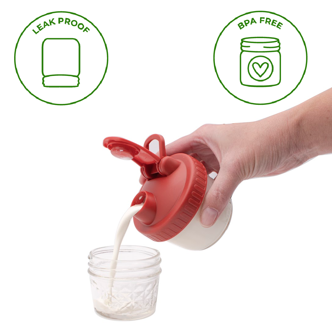 Pour & Store Shaker Lid with Carry Loop for Mason Jars: Brick red / Wide mouth / Original