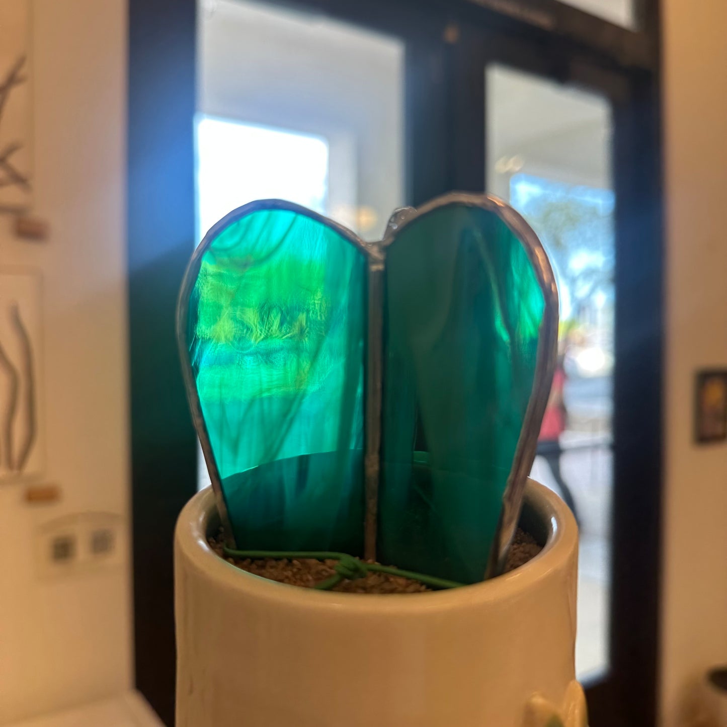 Stained Glass Cactus in Handmade Ceramic Cup