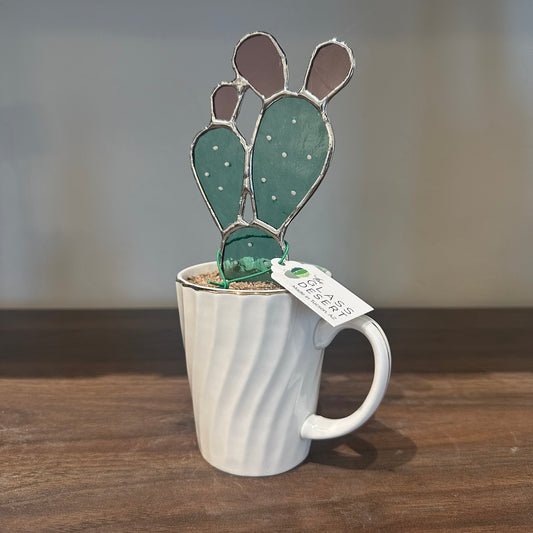 Stained Glass Prickly Pear in White Mug