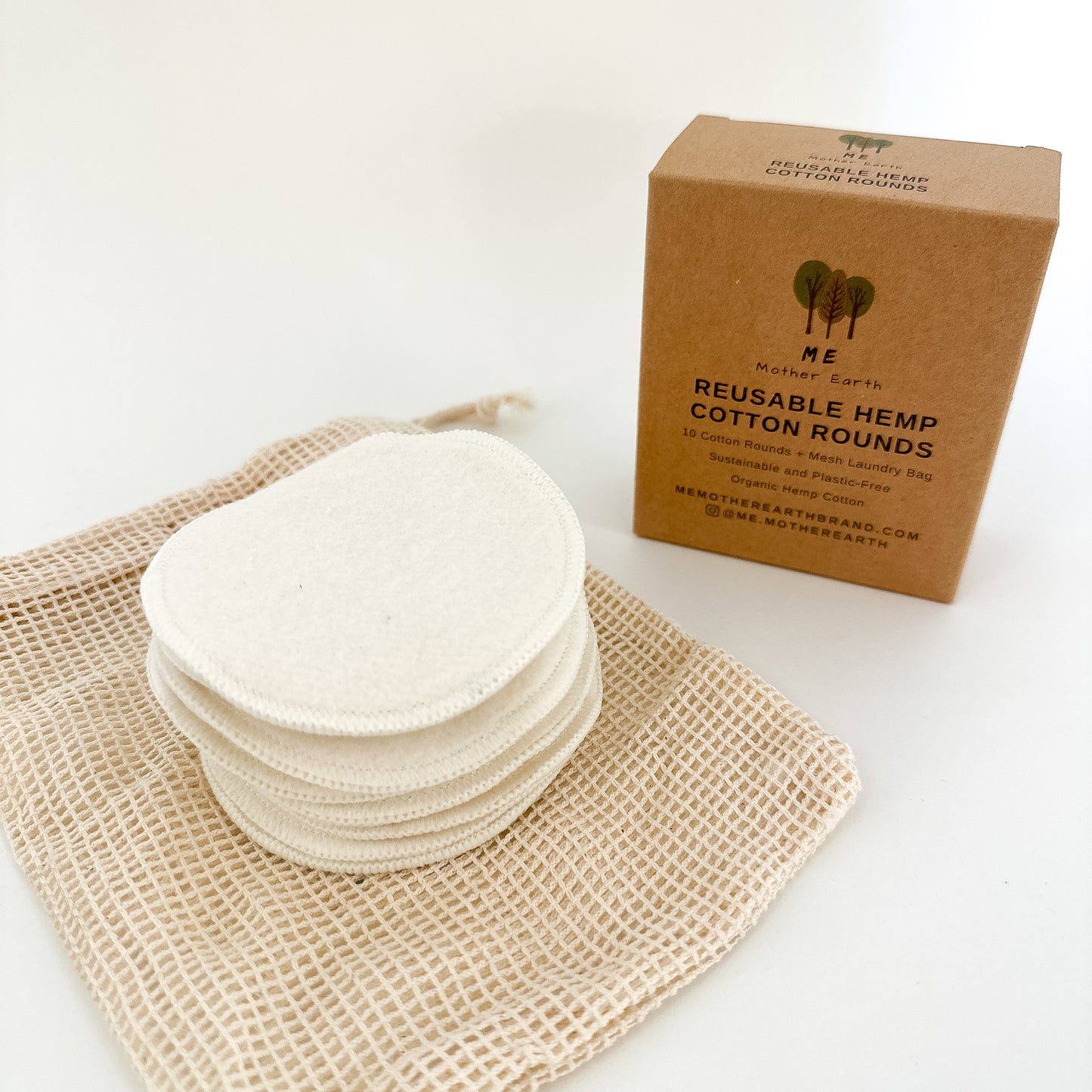 Mother Earth Hemp Cotton Rounds 10 Pack with Mesh Cotton Laundry Bag