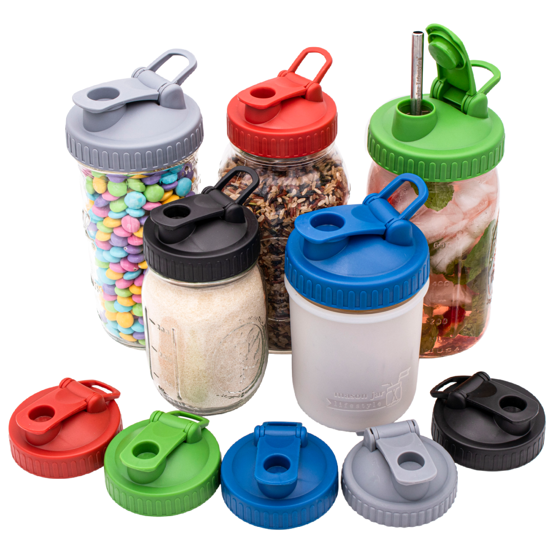 Pour & Store Shaker Lid with Carry Loop for Mason Jars: Brick red / Wide mouth / Original