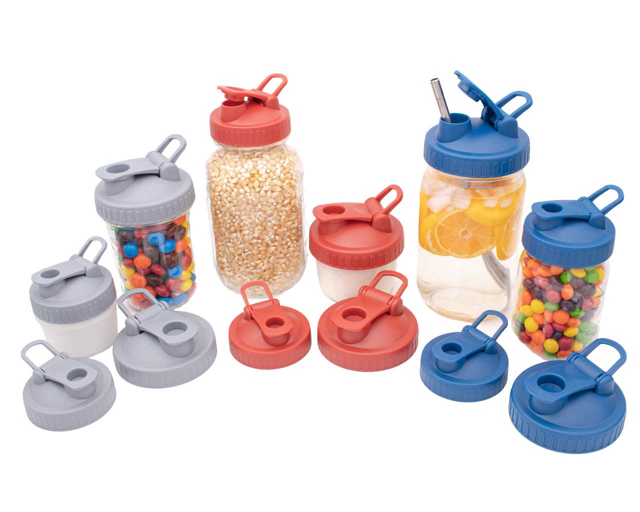 Pour & Store Shaker Lid with Carry Loop for Mason Jars: Brick red / Wide mouth / Original