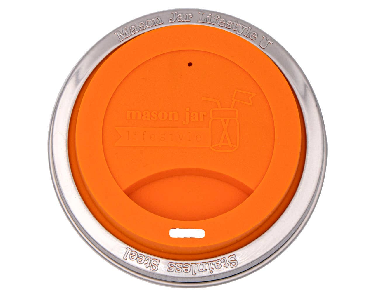 Silicone Drinking Lid with Stainless Steel Band for Jars