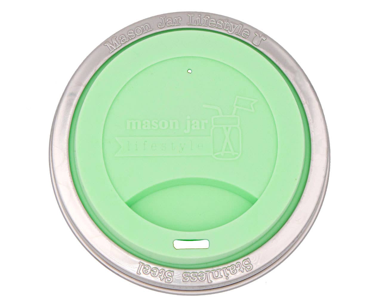 Silicone Drinking Lid with Stainless Steel Band for Jars