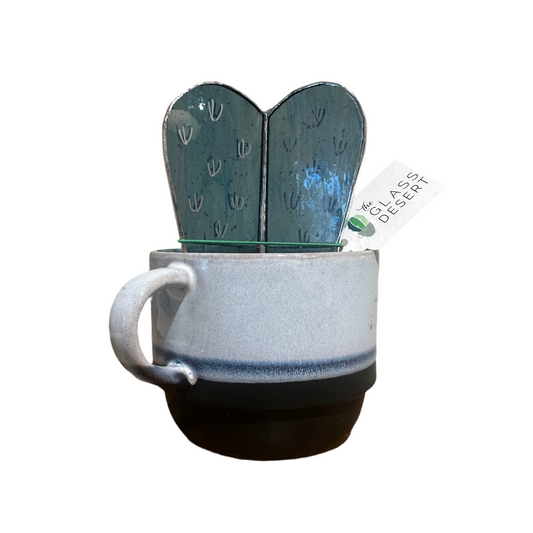 Stained Glass Art Potted Cactus - Blue Cactus in Blue Mug