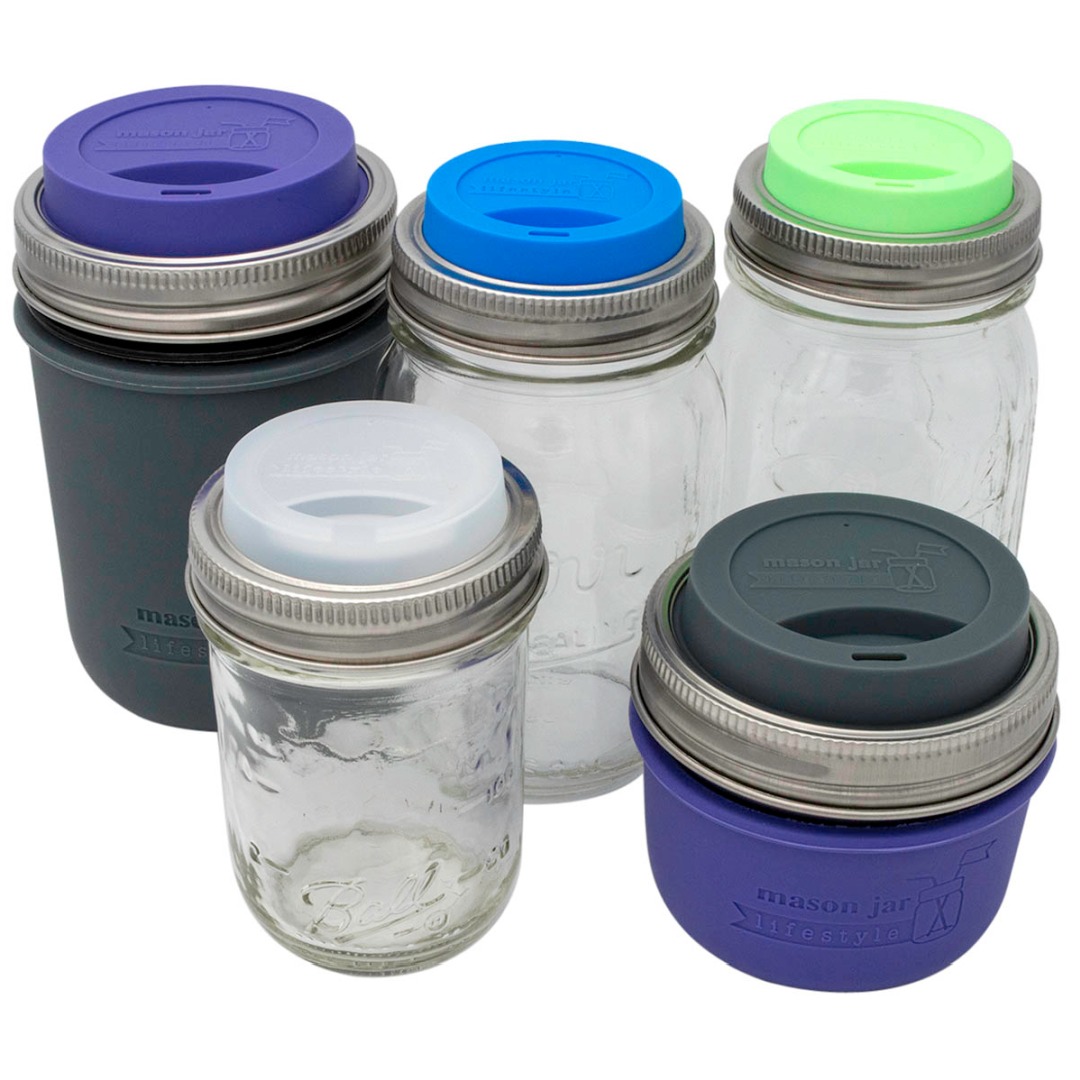 Silicone Drinking Lid with Stainless Steel Band for Jars