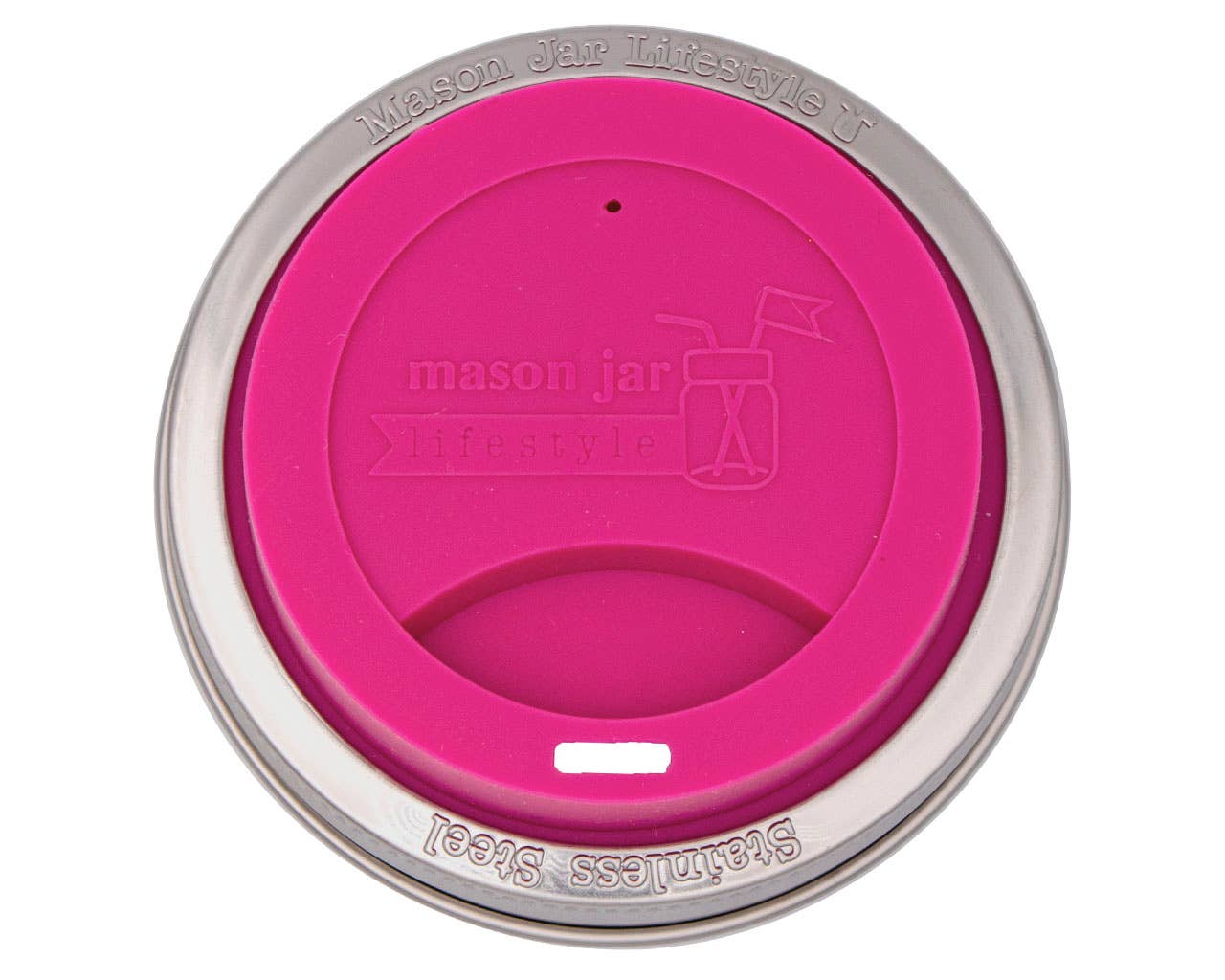 Silicone Drinking Lid with Stainless Steel Band for Jars