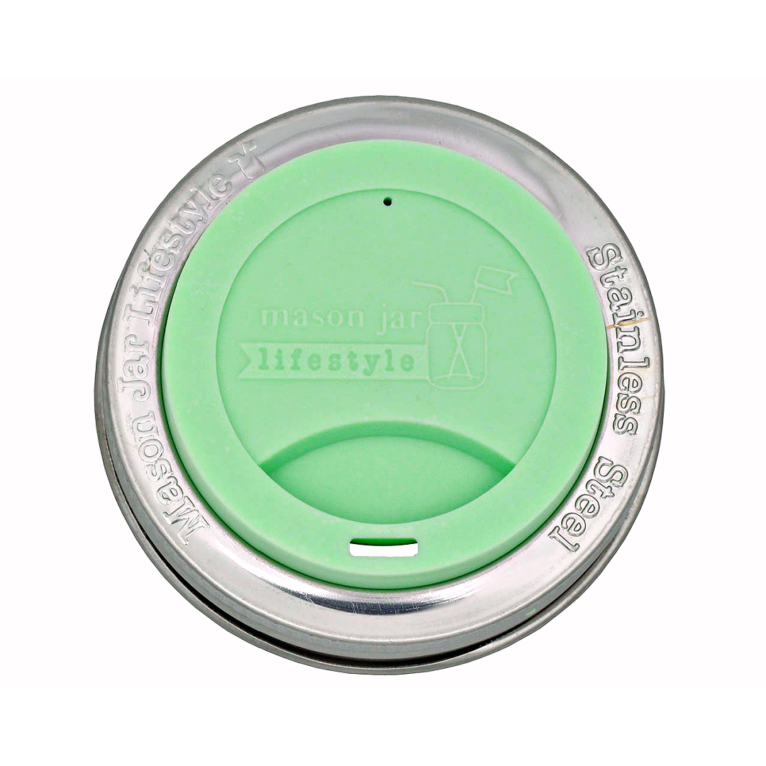 Silicone Drinking Lid with Stainless Steel Band for Jars