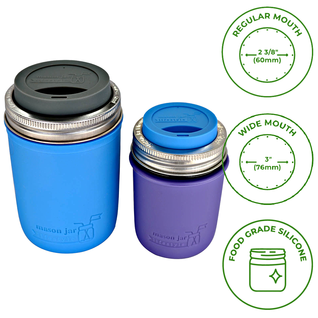 Silicone Drinking Lid with Stainless Steel Band for Jars