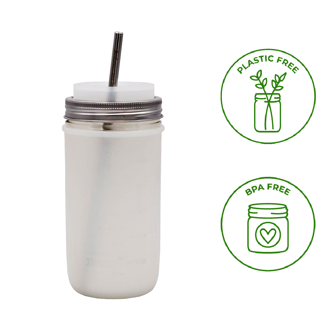 Silicone Straw Hole Tumbler w/ Stainless Steel Band for Jars