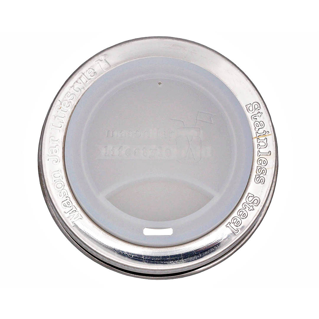 Silicone Drinking Lid with Stainless Steel Band for Jars