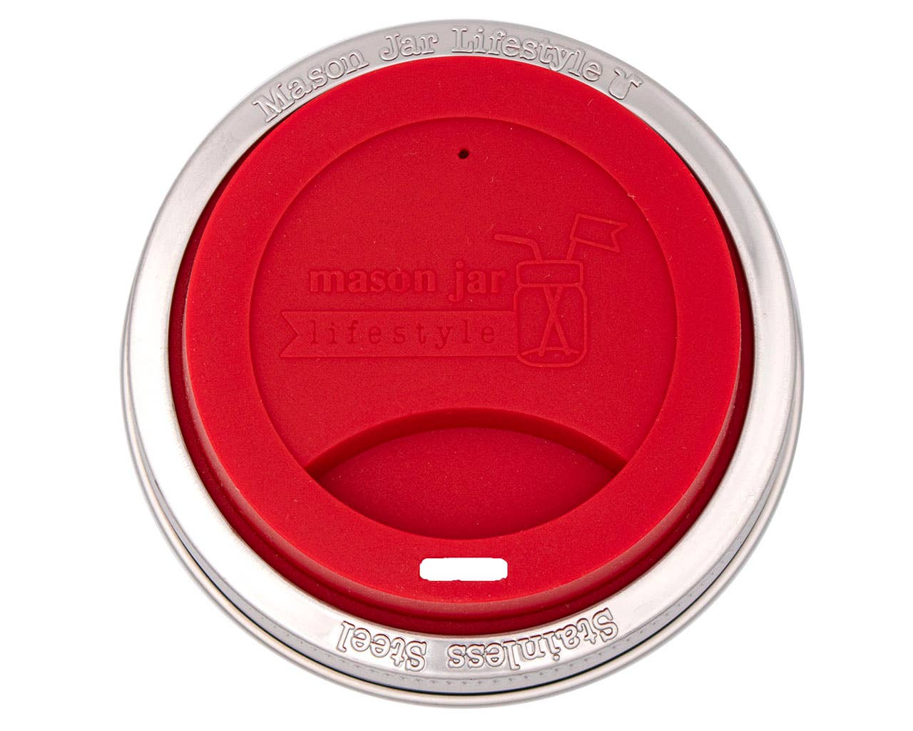 Silicone Drinking Lid with Stainless Steel Band for Jars