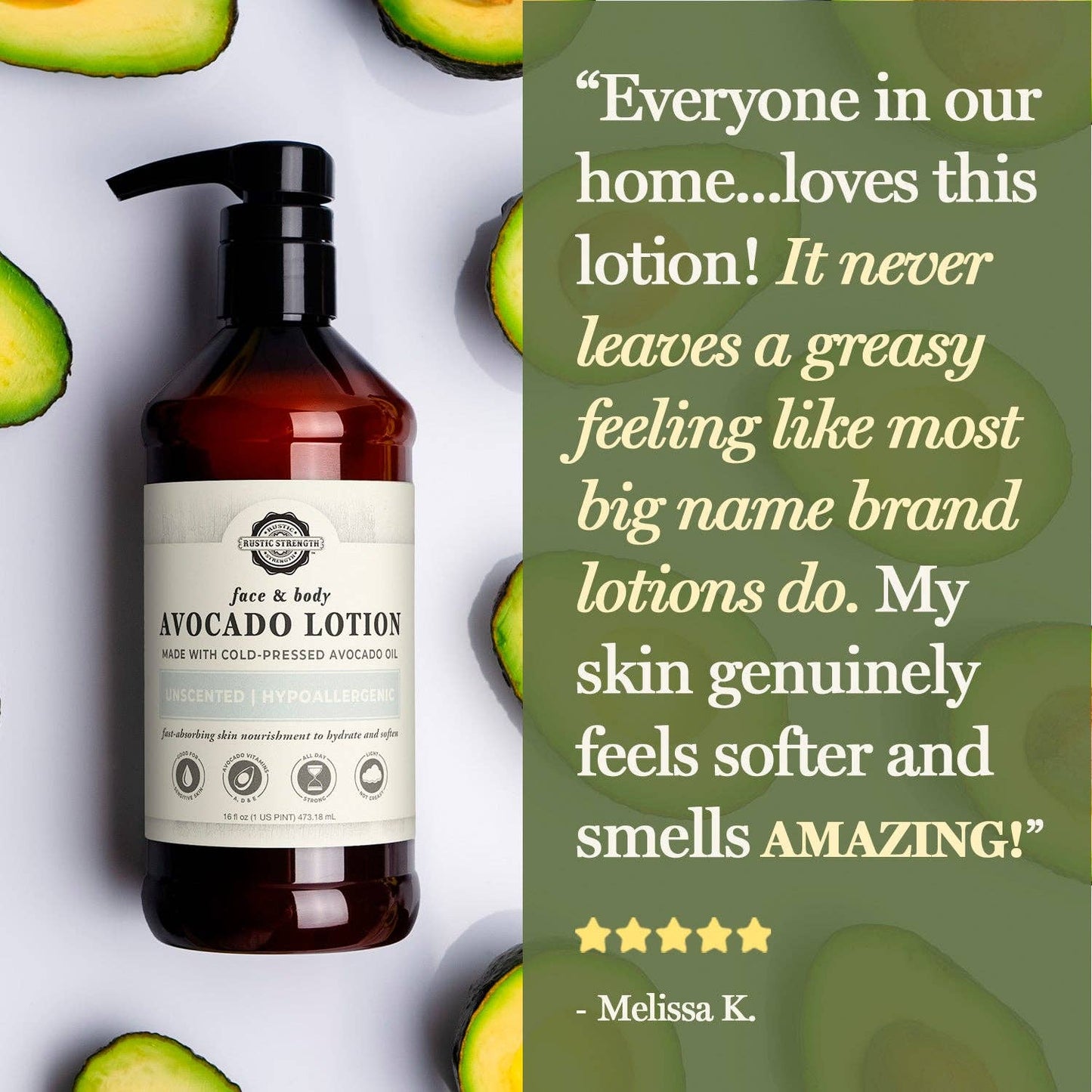 Avocado Lotion for Face and Body- Mild Formula, Paraben-Free
