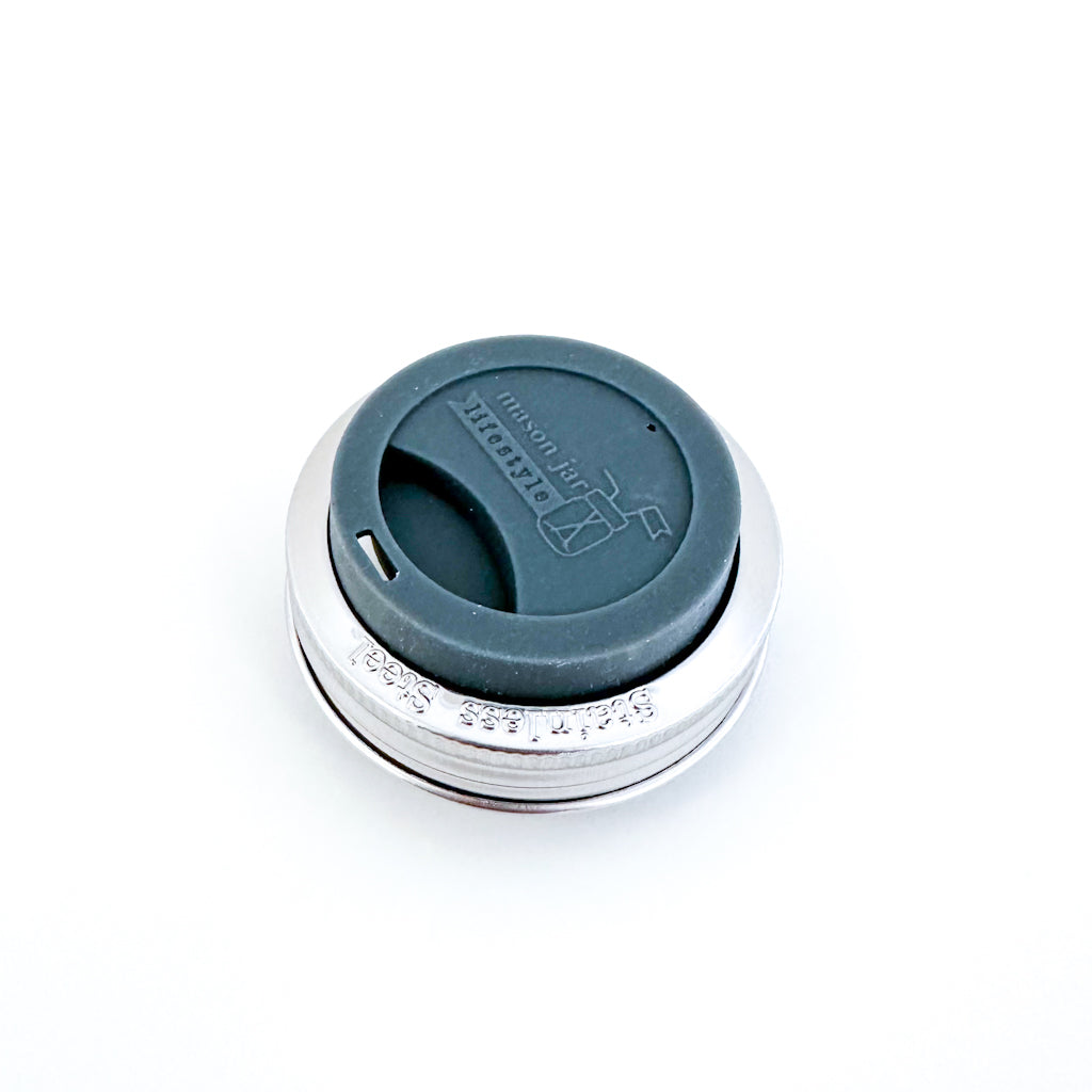 Silicone Drinking Lid with Stainless Steel Band for Jars