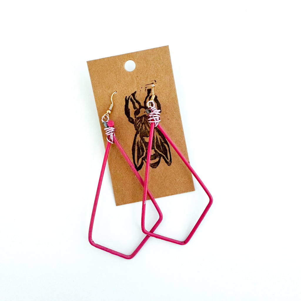 Upcycled Bicycle Earrings Pink Diamonds