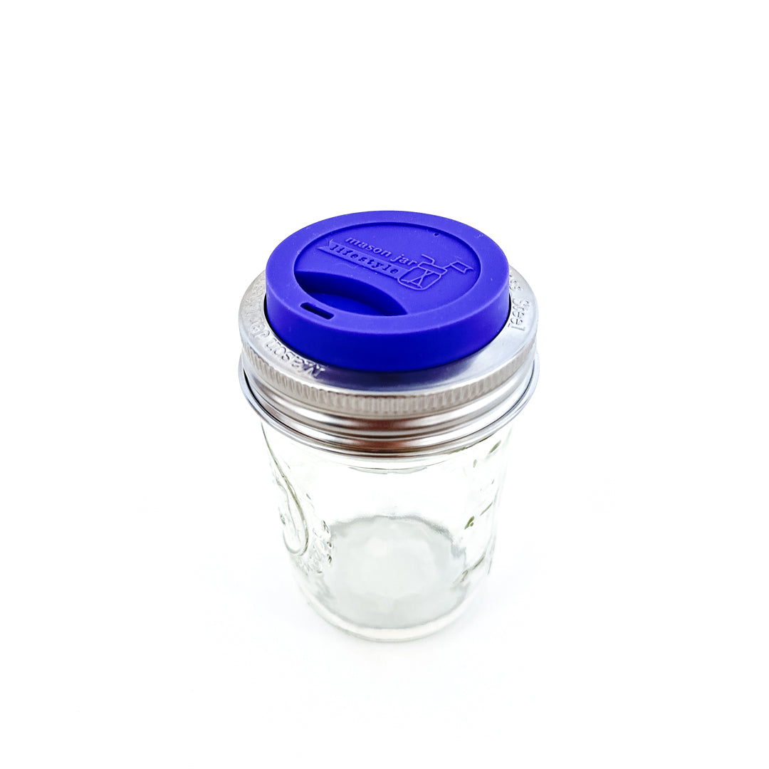 Silicone Drinking Lid with Stainless Steel Band for Jars