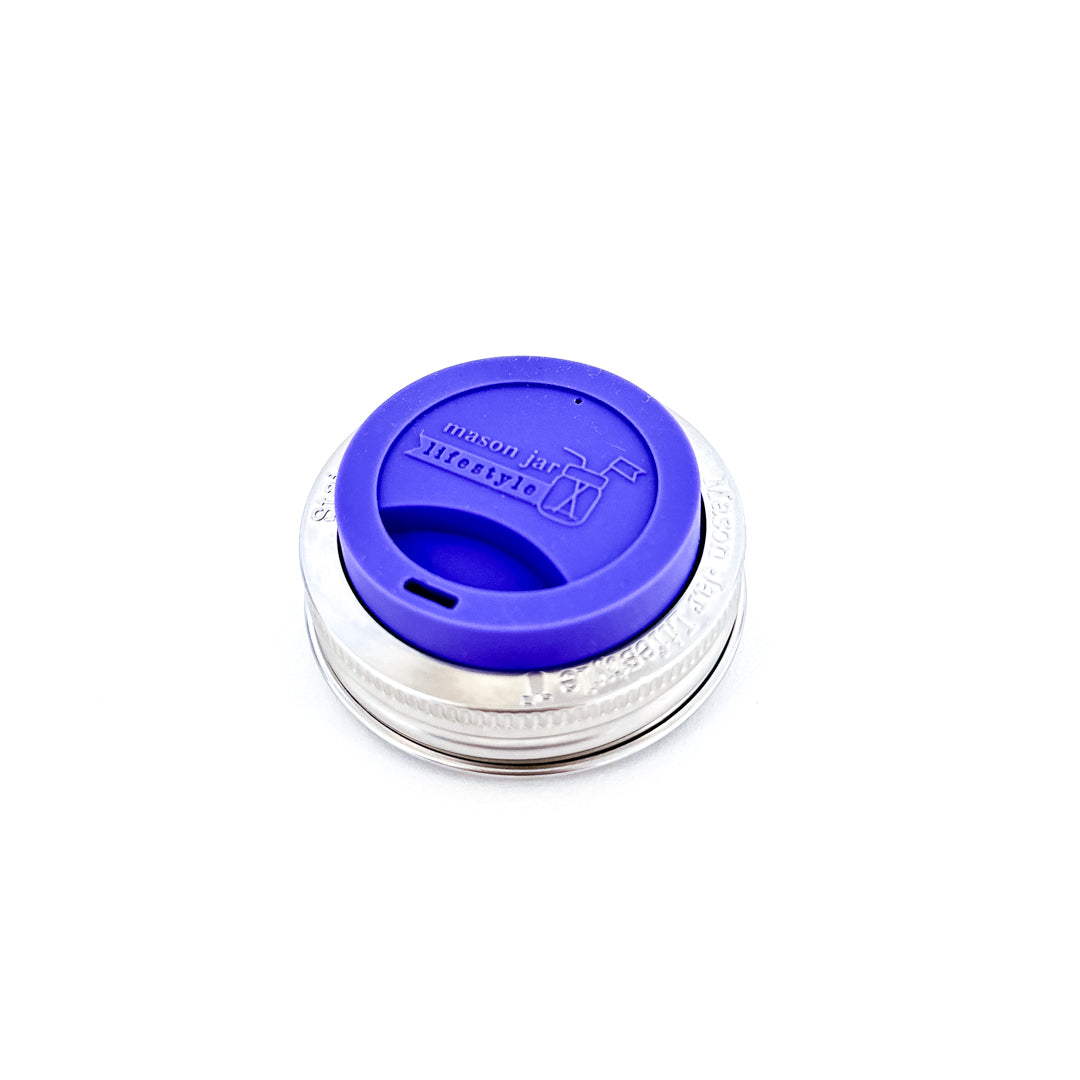 Silicone Drinking Lid with Stainless Steel Band for Jars