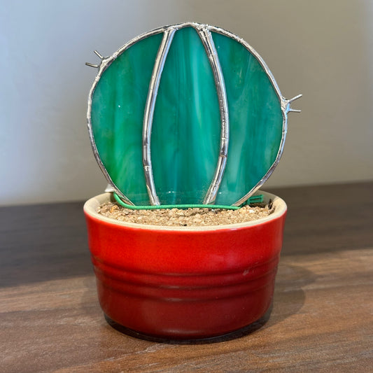Stained Glass Cactus in Red Cup