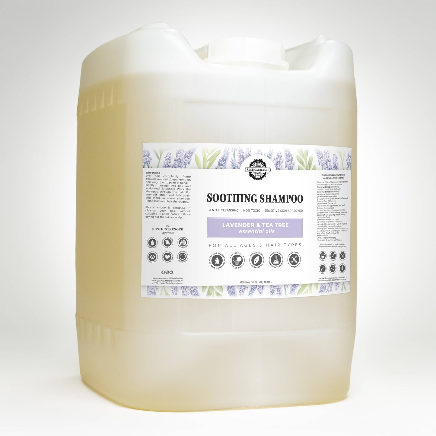 Soothing Shampoo | Sulfate-Free Care for Sensitive Scalps: Lavender Tea Tree / Gallon Plastic Jug