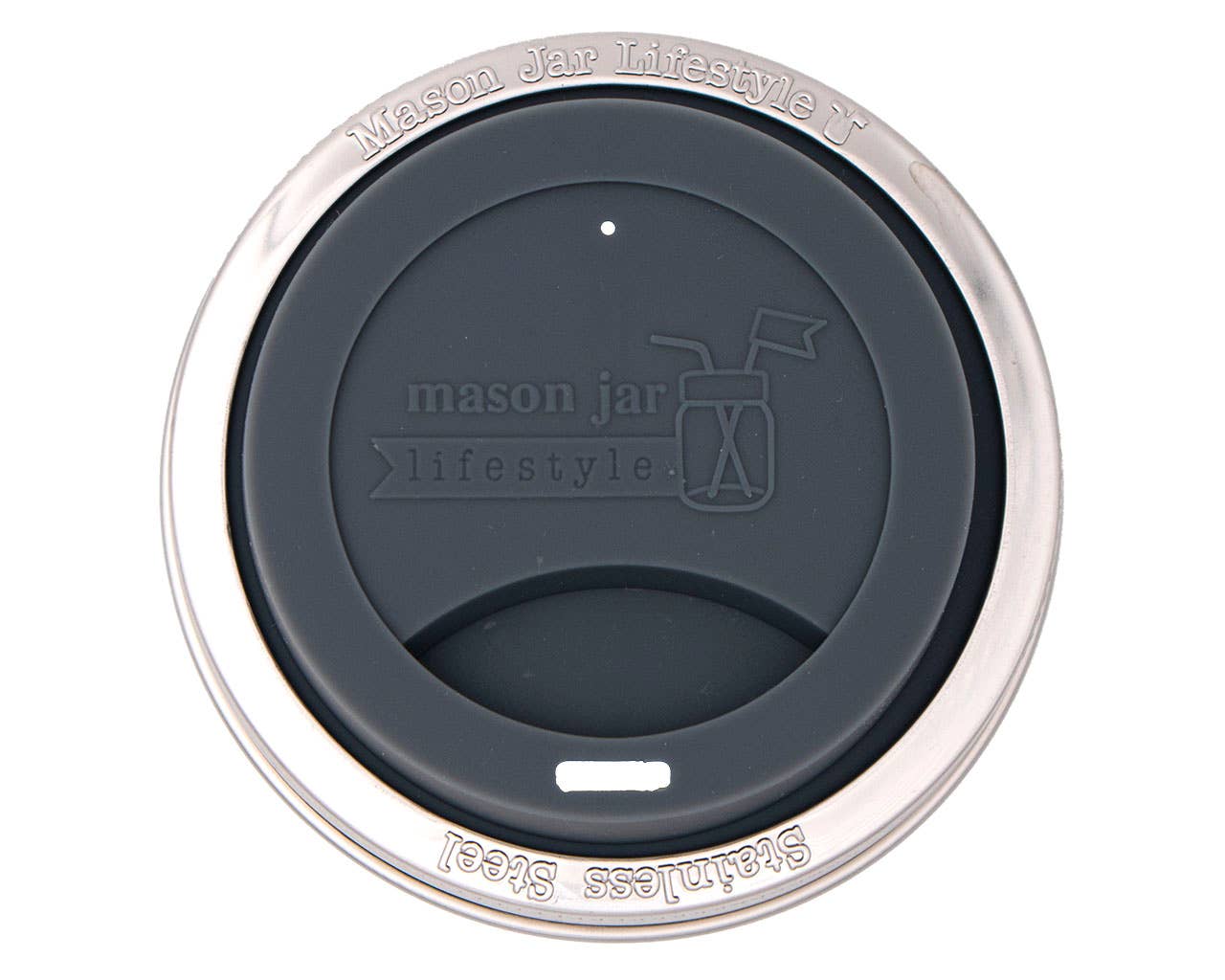 Silicone Drinking Lid with Stainless Steel Band for Jars