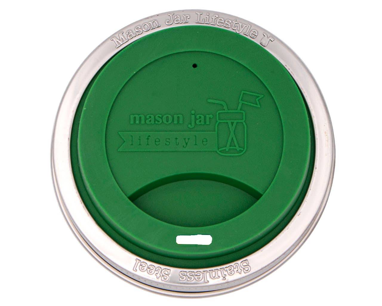 Silicone Drinking Lid with Stainless Steel Band for Jars