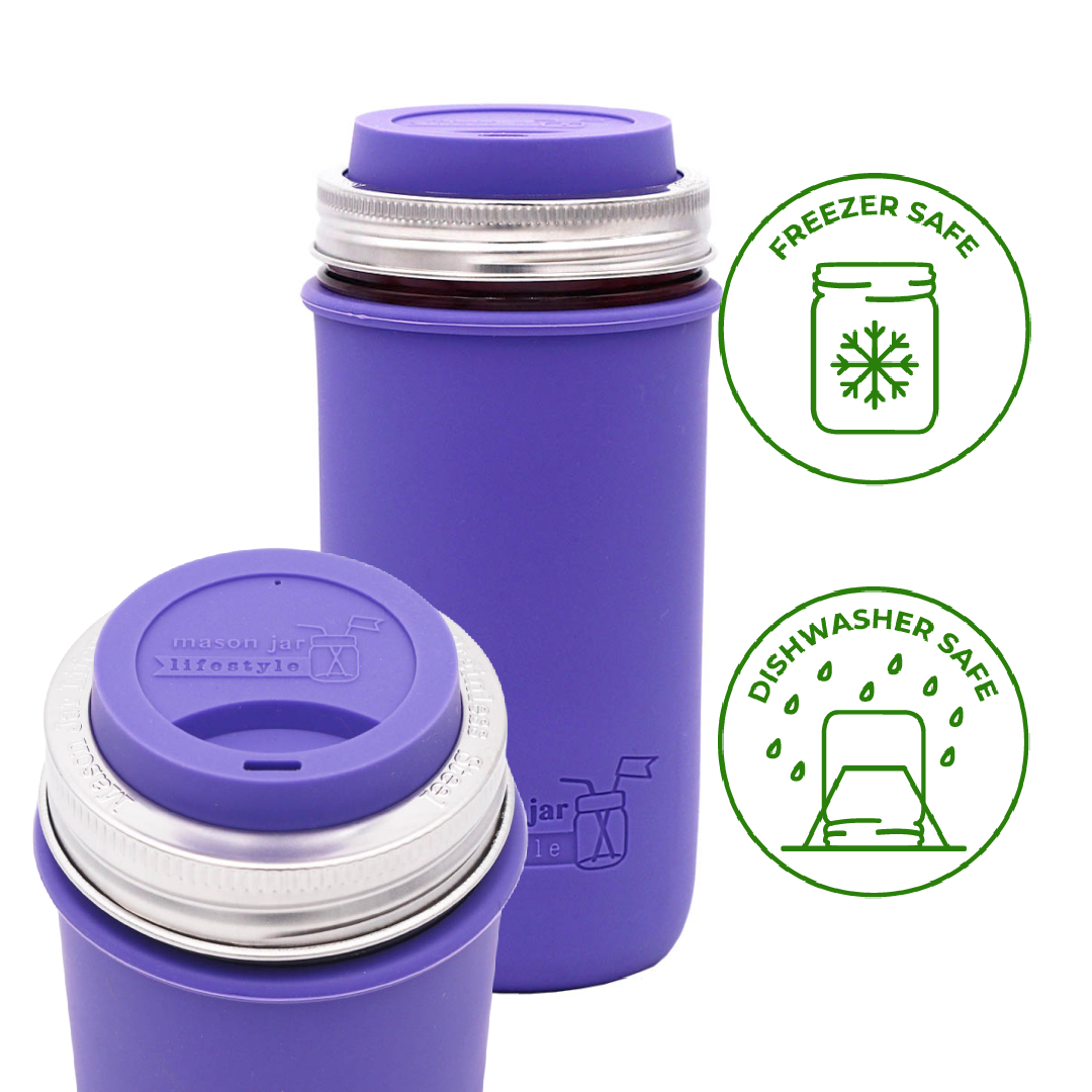 Silicone Drinking Lid with Stainless Steel Band for Jars