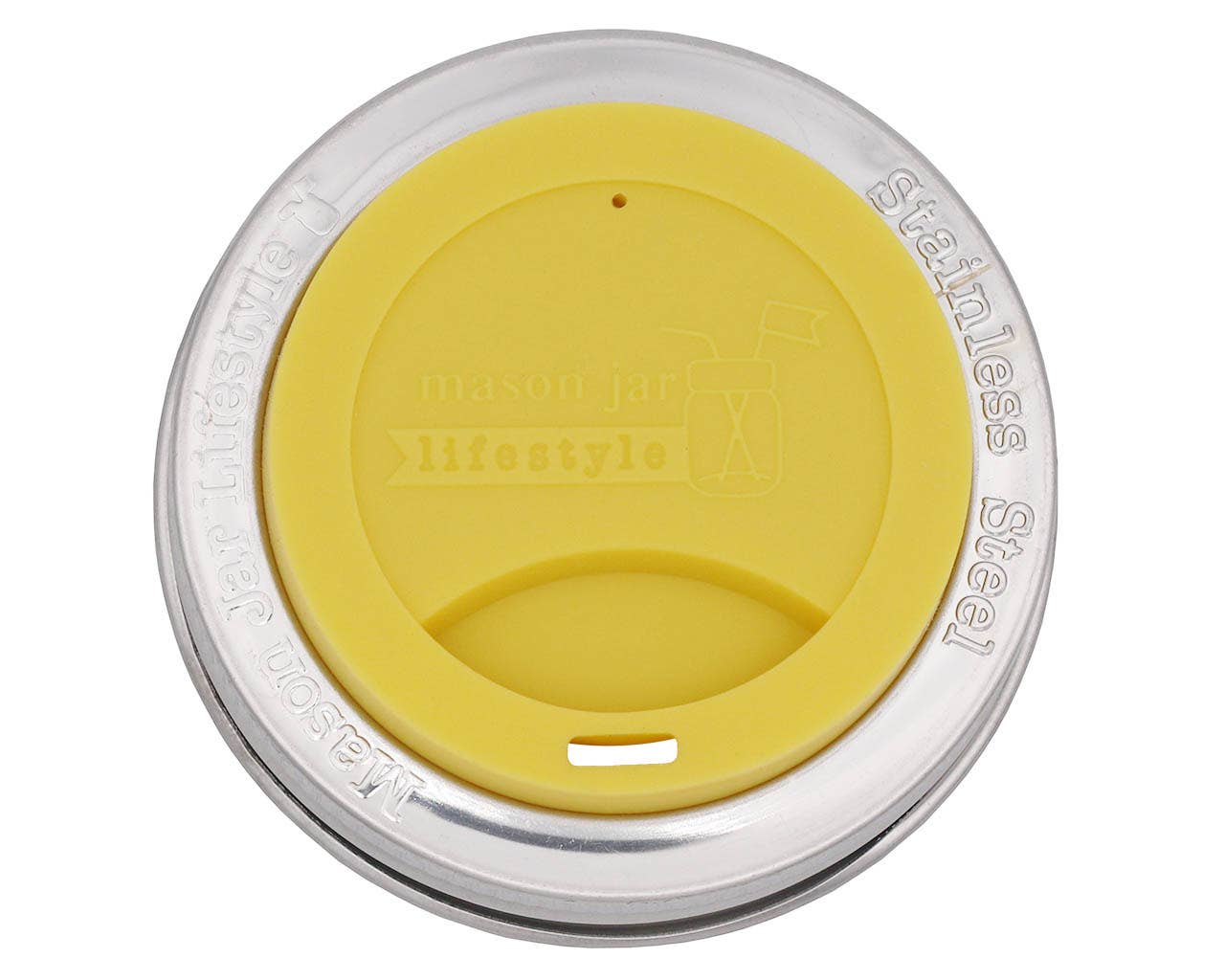 Silicone Drinking Lid with Stainless Steel Band for Jars